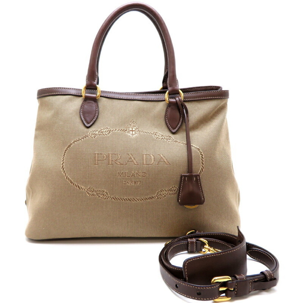 Prada Jacquard 2Way Handbag Brown